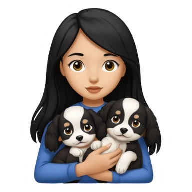 girl with long black hair holding black and white puppy sticker