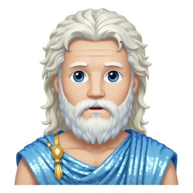 Aquilo, God of Winter Roman Deities with long white wavy hair and beard, ice blue sequin toga sticker