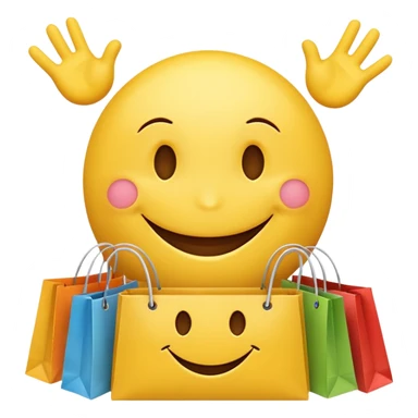 HAPPY SMILEY FACE EMOJI WITH SHOPPING BAGS IN EACH HAND sticker
