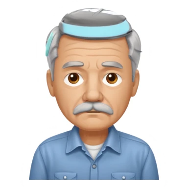 Old man with gray hair and mustache and working shirt a little sad sticker