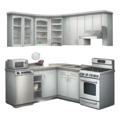 a kitchen; in the kitchen there is a fridge, a microwave, a dishwasher, an oven, a carper, 3 stools  sticker