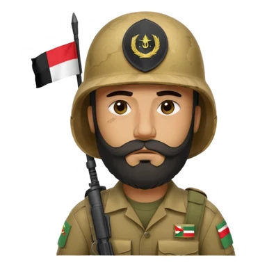 A tired, swarthy Iraqi soldier with a beard, an Iraqi flag on his helmet, a sad expression and bags under his eyes sticker