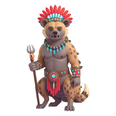 A native strong buff hyena with war bonnet posing  sticker