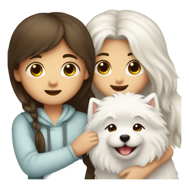 Girl brunette long hair hugging a boy samoyed and girl samoyed  sticker