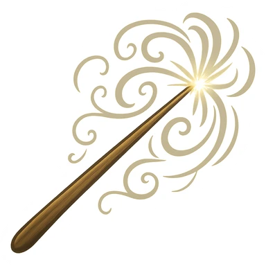 Make the Harry Potter-inspired wand bigger and less detailed with a simple design, keeping the magical and fantasy feel. Remove the background. The style should be simple and clean to emphasize the wand's magical essence. sticker