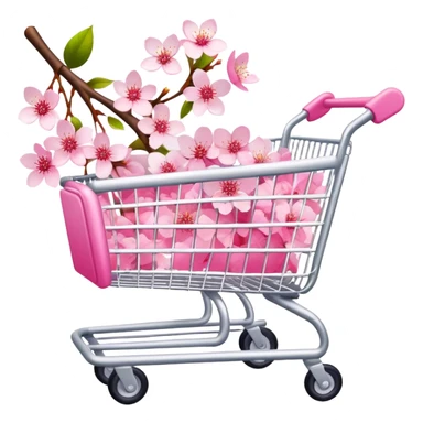 White shopping cart wrapped with pink cherry blossoms sticker