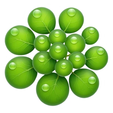 A cute emoji-style sea grape (Caulerpa lentillifera), 
made of tiny translucent green bubbles clustered together, 
glossy jelly-like texture, fresh ocean feel, 
simple and clean emoji design, minimal shading, 
rounded shapes, bright green color, isolated on transparent background sticker