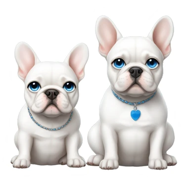White French bulldog with blue eyes and a white fat cat with blue eyes sitting together sticker