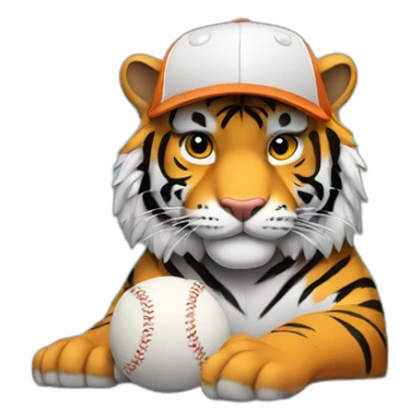 tiger wearing a baseball hat behind a laptop sticker