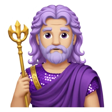 Zeus from Roman Deities with long lilac wavy hair, purple sequin toga sticker