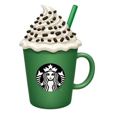  Starbucks hot cocoa with whipped cream and Oreo cookie crumbles in a green Starbucks cup  sticker