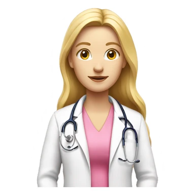 Long blonde hair doctor in pink undershirt white coat over pink stethoscope  sticker