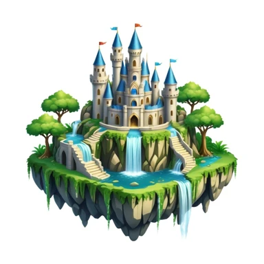Fantasy castle on a floating island with waterfalls sticker