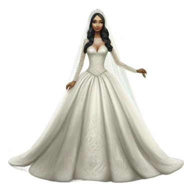 Hyper Realistic ornate ballgown long sleeve Wedding dress with diamanté on Russian bride with pale skin and green eyes and long black hair with veil hyper realistic  sticker