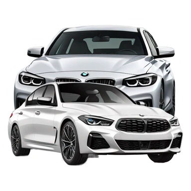 White 2023 BMW M340i and Gray Infiniti Q50RS sticker