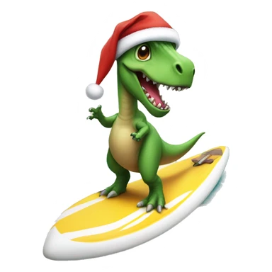 dino wearing a santa hat on a surfboard  sticker