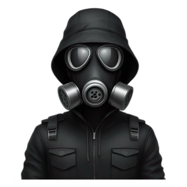 An poker face man with black hair and a black gasmask and black clothes sticker