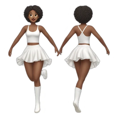 Hyperrealistic Full body Caucasian curvy beauty jumping short white skirt back and front views strong wind knickers long white socks sticker