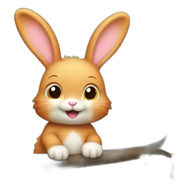 A little ginger bunny reaching up to eat a strawberry off a small tree sticker