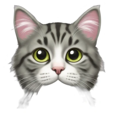cat Tabby (Mainly black and gray) fluffy cat pink-nose light-green-eyes,-white-long-whiskers,-white-spots-near-the-nose sticker