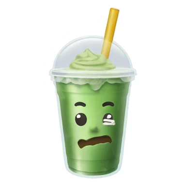 iced matcha in takeaway plastic cup with flat lid and straw sticker