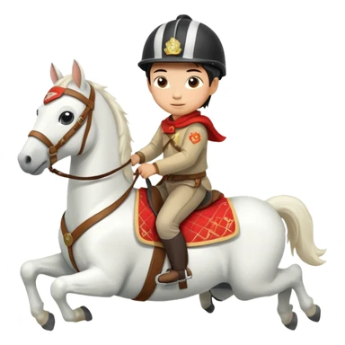 “A Chinese little boy is riding a cute white small horse, and the horse is running. The blanket on the saddle says ‘2026.’” sticker