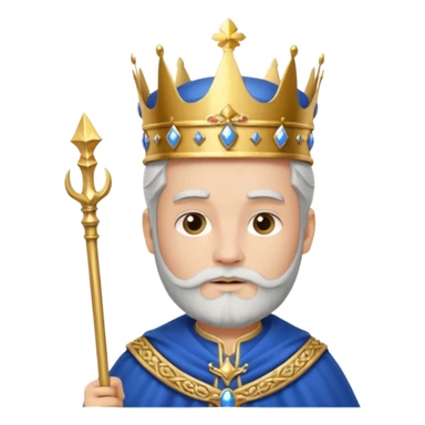 Bearded King, young king with short white beard, royal staff in hand, wearing crown, blue
 sticker