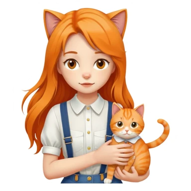 Hundred Girls-Long Hair-White Suspenders-Holding Tightly-An Orange Cat sticker
