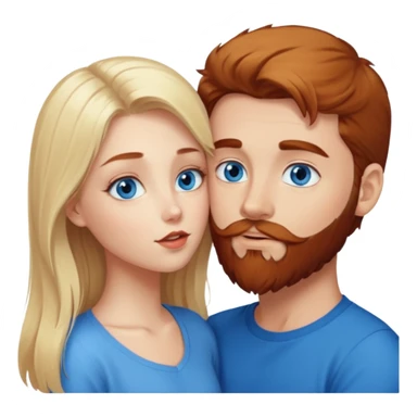 Long-pale-blonde hair, beautiful girl with blue eyes faceing-kissing reddish-brown hair and beard boy blue eyed white guy sticker