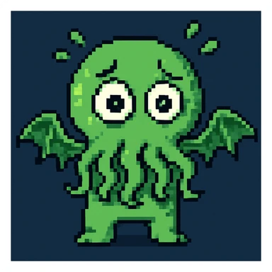 Cthulhu scared, green, pixel art sticker