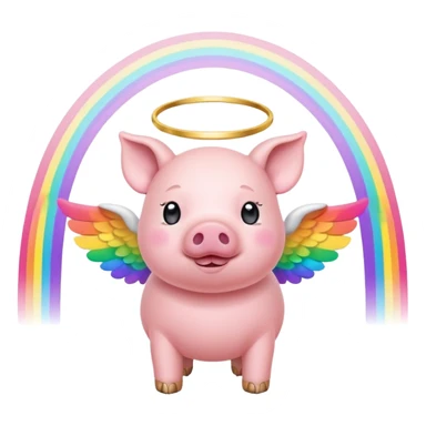 cute pig with angel wings and halo crossing colorful rainbow bridge sticker