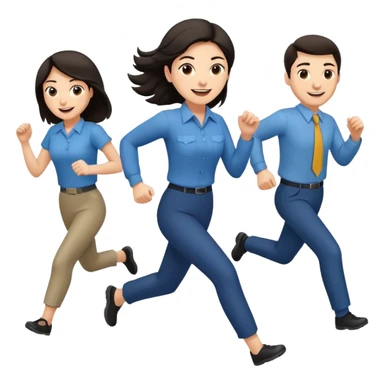 a female co-worker running and other co-workers chasing her  - female co worker with dark hair way in front... others far behind -- male and female co workers chasing female co worker sticker