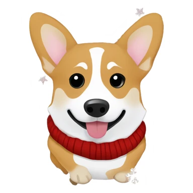 Welsh corgi in a cozy Christmas sweater, surrounded by snowflakes, holding a hot cocoa cup sticker