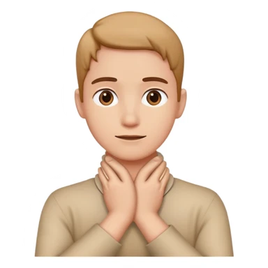 Person with hands crossed holding neck sticker