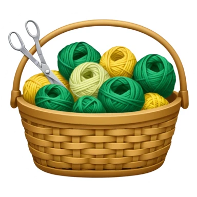 A tidy basket with neatly arranged green and yellow skeins and scissors. sticker