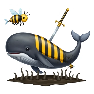 A whale cover with mud and a two bees use sword fighting sticker