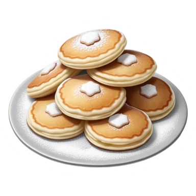 Poffertjes Cinematic Realistic Poffertjes Dessert Emoji, depicted as small, fluffy Dutch pancakes dusted with powdered sugar, rendered with lifelike textures and warm, inviting lighting. sticker