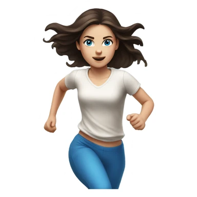 Realistic brunette girl with bright blue eyes running fast sticker