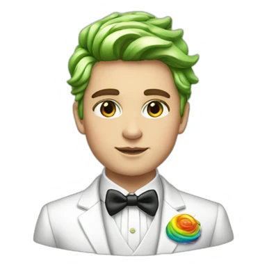Posh-boy-with-white-suit-and-green-eyes-and-rainbow-unicorn-hair sticker