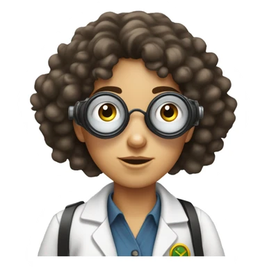 White teenage girl scientist with black hippie perm, freckles on her face, and binoculars around her neck sticker