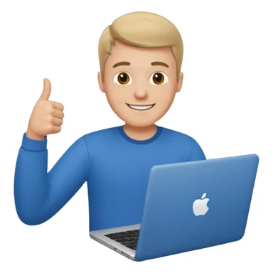 white guy sitting with laptop showing thumb sticker
