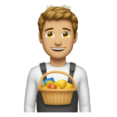 white man with product basket sticker