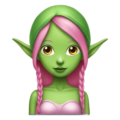 green alien girl with elf ears and pink hair sticker