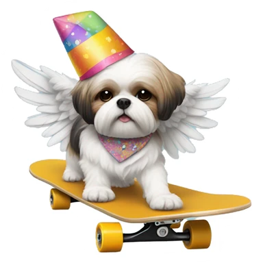 shih zu dog on skateboard with wings and birthday hat sticker