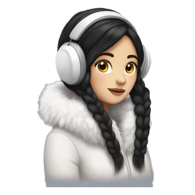 Winter girl black hair white cozy earmuffs  sticker