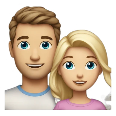 Brunette mom, dad,  2 years boy with blue eyes and 1 month blond baby sticker