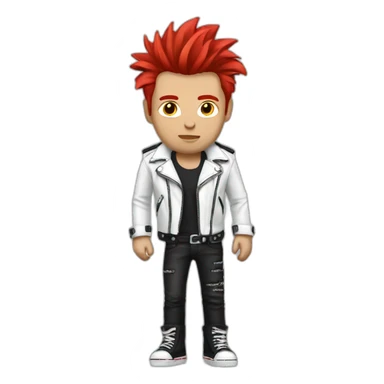 Punk male with white leather jacket with red hair sticker