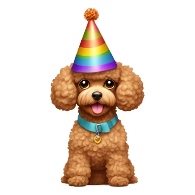 Toy poodle wearing birthday hat sticker