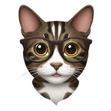 Striped wenge domestic shorthair cat head with white mouth wearing glasses sticker