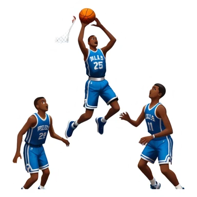 An icon featuring a basketball court with players in action, inspired by NBA 2K25. A player jumps for a dunk, with the ball mid-air. Bright lights illuminate the court, symbolizing the excitement of sports simulation games. Transparent background emphasizes the energy. sticker